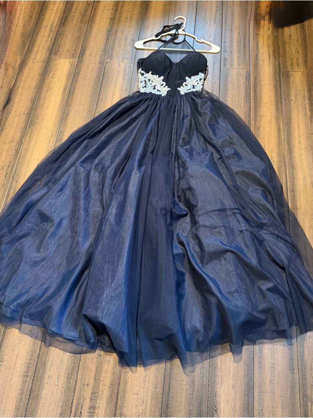 Navy Ball Gown Prom Dress with White Lace Waist NWT Size 1